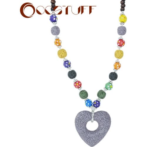 Women Necklace Purple Heart Lava Stone Beads Handmade Jewelry For Women Statement Nature Stone Necklace Women collares colar