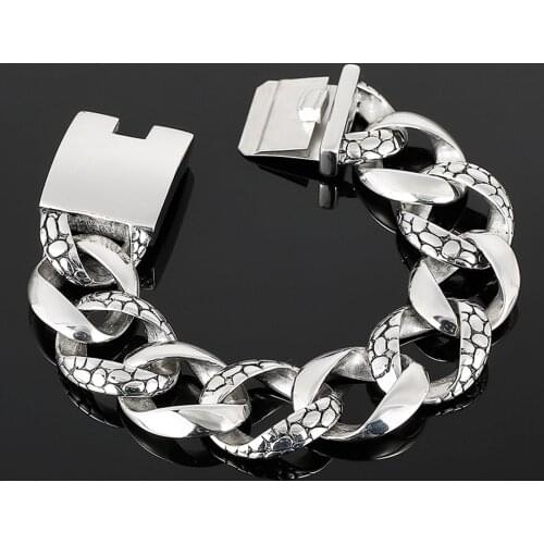 Jewels Store 24mm Wide Mens Wristband Cuban Chain Gothic Stainless Steel Bracelet Jewelry For Man JS16193