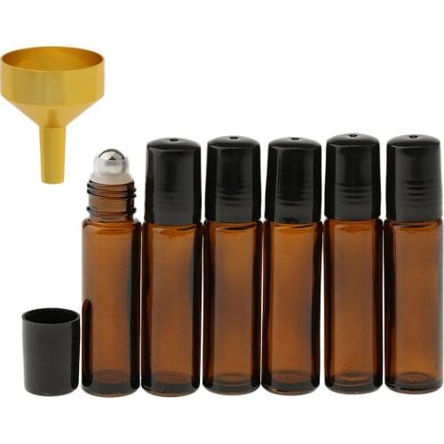 6 Pcs Amber Essential Oil Glass Roll on Vial Packing Bottle Jars Cosmetic Perfume Makeup Storage Holder DIY Beauty Tool