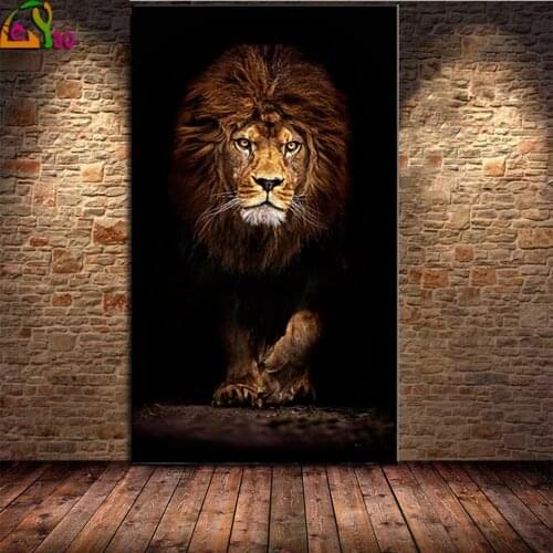 Photo custom diy diamond embroidery Abstract black gold art, Large Wild Lion Animals diamond painting full square round drill