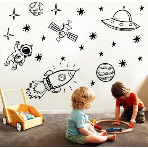 Wall Sticker Boy Room Outer Space Nursery Wall Sticker Rocket Ship Astronaut Vinyl Decor Planet Decoration WL1585