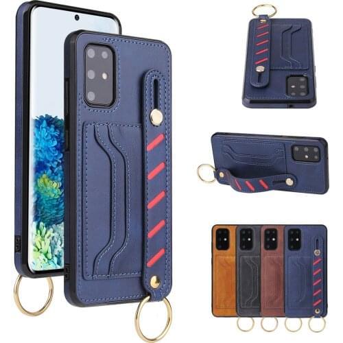 Leather Back Case for Samsung Galaxy S21 Plus S20 FE Note 20 Ultra 10+ Cover Card Holder Wrist Strap Stand Shockproof Coque