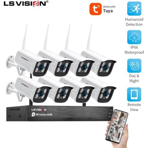 LSVISION 8CH 2MP HD Wireless Security Surveillance Camera System Color Night IP Camera Two Way Audio CCTV IP Camera Kit Outdoor