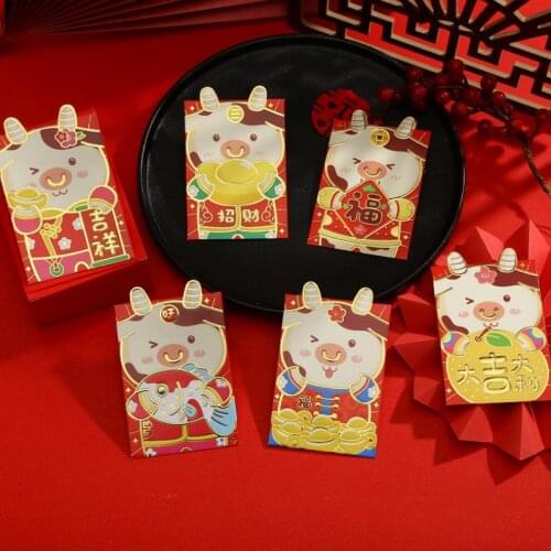 6Pc Cute 2021 Chinese Red Lucky Envelopes Creative Money Bags Cartoon New YearS Red Packet New Year Money Envelopes Pouches