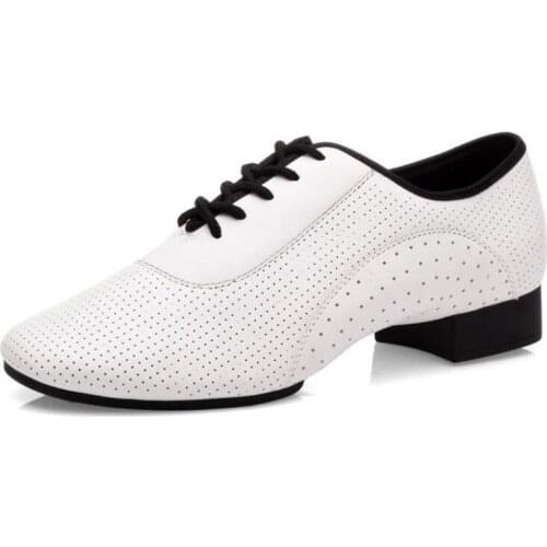 Men Women Leather Dance Shoes White Modern Latin Tango Ballroom Dance Shoes 2/5cm Square Heels Indoor Comfortable Dancing Shoes
