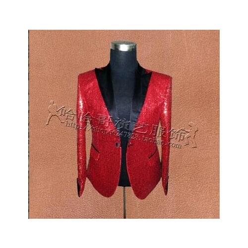 New men suits designs masculino homme terno stage costumes for singersred sequins blazer mens dance jacket star style dress punk