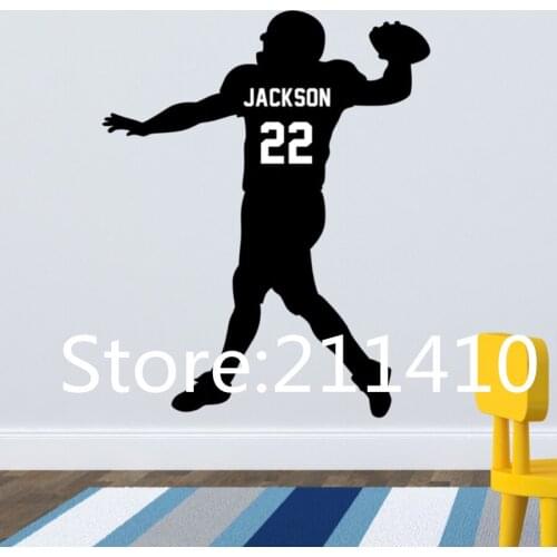 Customize Name & Number Soccer Player Wall Stickers Boys Bedroom Wall Art Decals Personalized Gift Mural Vinilos Paredes A272
