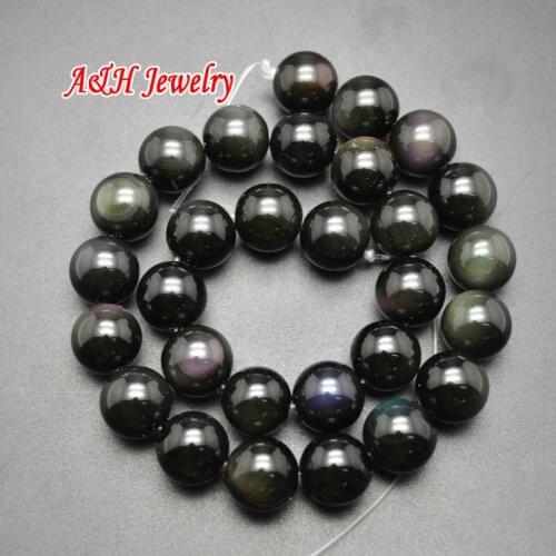 Natural Black Obsidian 12~14mm Semi-Precious Stone Round Beads High Quality DIY Jewelry Making Materials 5pc/lot