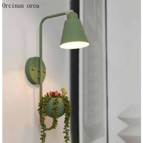 Nordic modern simple plant wall lamp living room corridor bedroom bedside lamp creative LED iron art ecological wall lamp