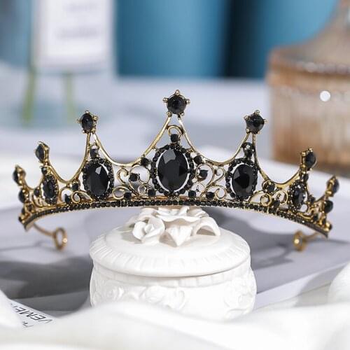 New retro black crown fashion exquisite handmade rhinestone wedding princess headdress dress bridal hair accessories Jewelry