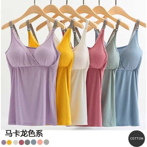 Pregnant Nursing Sleepwear Sleeveless Maternity Clothes Soild Breastfeeding Clothes Modal Mother Feeding Vest Top with Chest Pad