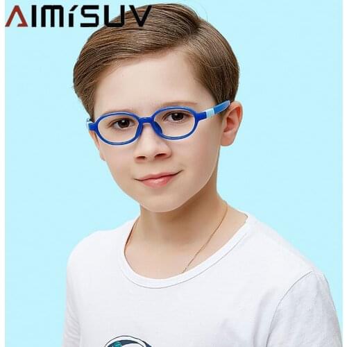 AIMISUV Oval Blue Light Blocking Glasses Kids Removable TR90 Silicone Frame Childrens Computer Eyeglasses Boy Girl UV400