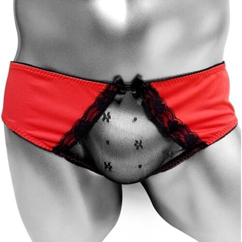Luxury Lace Sissy Sexy Open Crotch Briefs See Through Lingerie Crotchless Men Underwear Erotic Appreal