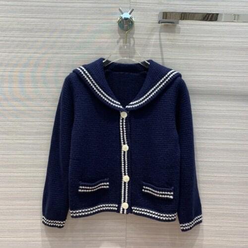 Wool 11.17High End Quality Knit Short Cardigan Women Sailor Collar Back Shawl Star Embroidery Design Fashion Comfortable Sweater