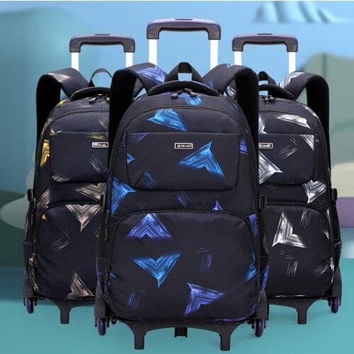 Trolley School Bag 6 Wheel Staircase Large Space Capacity Boy Girl Unisex Waterproof Removable Detachable Korean Style ZR1237
