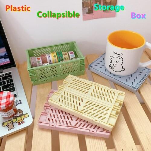 Folding Plastic Storage Box Desk Organizer Basket Stationery Cosmetic Storage Box Home Office Collapsible Organizer Supplies