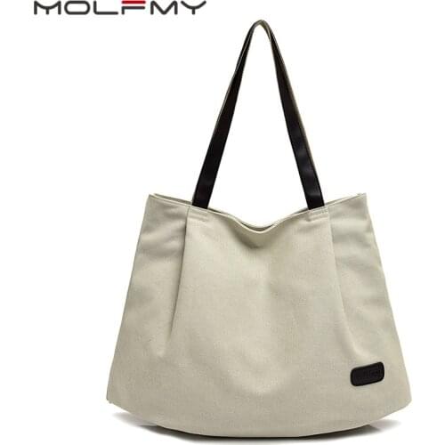 MOLFMY Womens Canvas Handbag Solid Color Portble Shoulder Packet Shopping Bags High Quality Fashion Simple Tote Bag Dropship