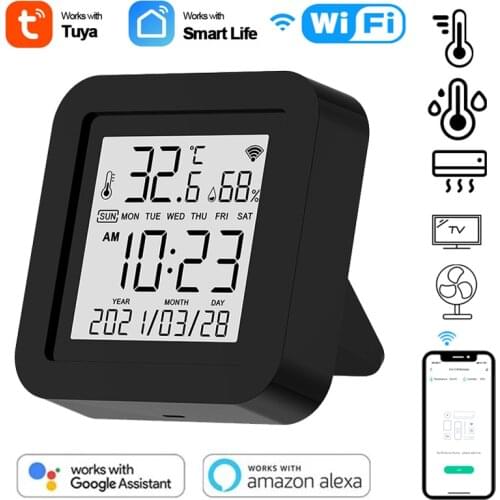 Tuya WiFi Smart IR Remote with Temperature Humidity Sensor Date Display Smart Infrared For AC TV DVD Work With Alexa Google Home