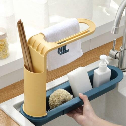 Quality Sink Shelf Soap Sponge Drain Rack Storage Basket Bag Faucet Holder Adjustable Bathroom Holder Sink Kitchen Accessories