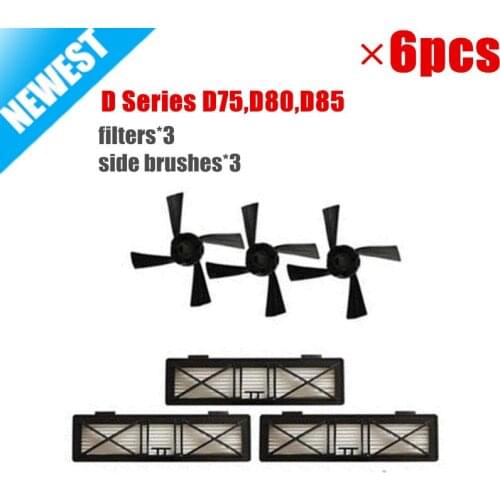 6pcs/lot Ultra Performance Filters & Side Brush Replacement For Robot Vacuum Neato Botvac D Series D75,D80,D85 Accessories