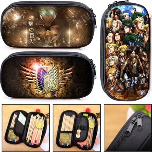 Japanese Anime Cartoon Attack on Titan Kids Pencil Bag Makeup Case For Ladies Cartoon Pattern Supplies Stationery Bookbags