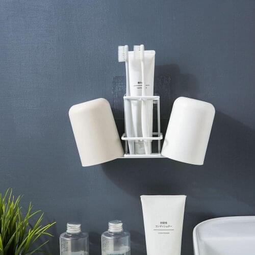 Iron Wall Mounted Toothbrush Holder Tooth Brush Cup Toothpaste Storage Rack Shelf Razor Holder Bathroom Organizer Shelves
