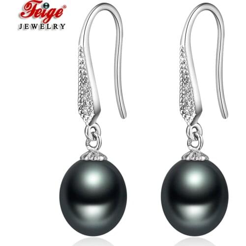 Trendy Design 2 Colors Natural Ellipse Freshwater Pearl Drop Earrings for Women Gifts Fashion Pearl Jewelry Wholesale FEIGE
