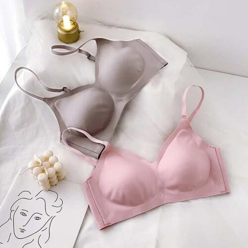 Wasteheart Women Fashion Pink Green Seamless Bralette Wireless Seamless One-Piece Bras Padded Cotton Cup A B Student Maiden Bras