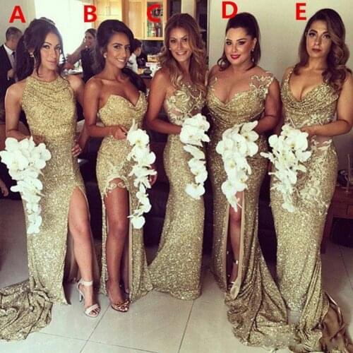 South African Bridesmaid Dresses Under 50 Sheath Sweetheart Sequins Slit Long Wedding Party Dresses For Women
