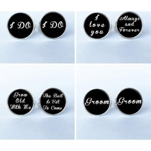 1Pair Mens Shirt Cufflinks Letters Wedding Cufflinks Round Clip Groom Groomsmen Gifts