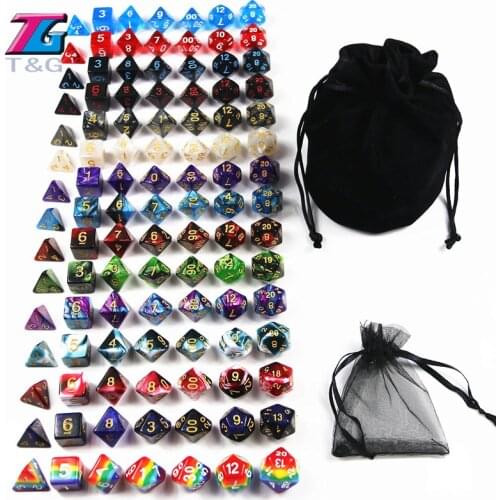 105 Colorful Dice with Black Bag ,T&G Rainbow 15 complete sets of D4 D6 D8 D10 D10% D12 D20 for RPG DND Board Game