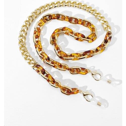 2021 Punk Metal Gold Color Leopard Acrylic Mask Chain Holder Simple Casual Glasses Chain Accessary