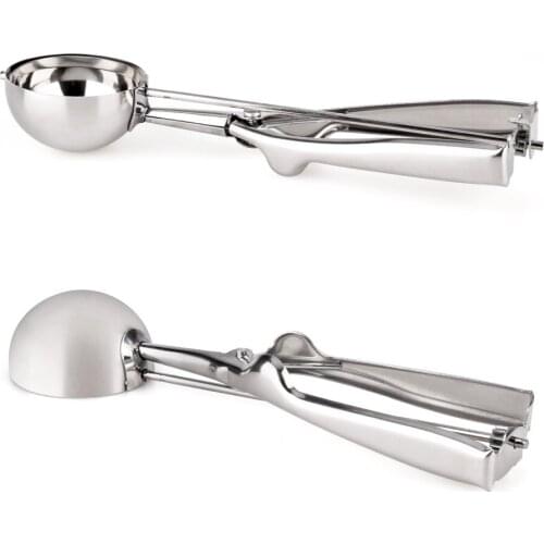 3pcs/set 3 Size Stainless Steel Ice Cream Scoop Stack Spoon With Trigger Cookie Spoons Handle Fruit Baller Kitchen Tools Set