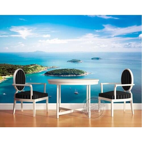 The custom 3D murals, the vast sea island background wall mural character ,living room tv wall bedroom wall wallpaper
