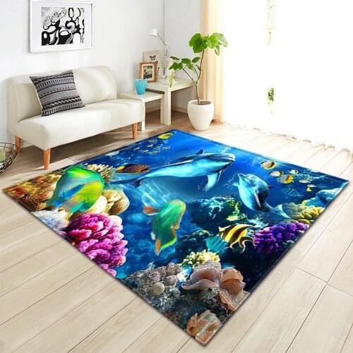 3D underwater world pattern living room coffee table decoration non-slip large carpet bedroom tatami mat childrens room carpet