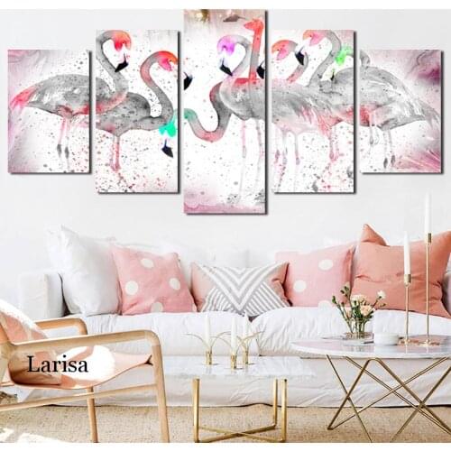 Pink Swan Flamingo Decor Painting 5 Pieces Wall Art Prints Nordic Animal Bird Canvas Poster Living Room Wall Decor
