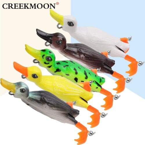5PCS Rotate Flippers Duck Soft Fishing Lure Topwater Tractor Floating Artificial Bait Splashing Feet 11cm 25g 3D Bait Snakehead