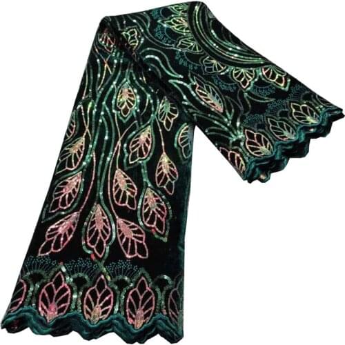 5yards/pc) Newest green African velvet lace fabric with beautiful sequins embroidery soft and warm for party dress FHS077