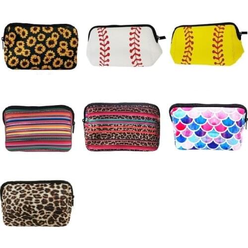 6PCS 19*13*9cm Sunflower Softball Mermaid Cosmetic Bag Large Waterproof Neoprene Zipper Travel Portable Toiletry Makeup Organize