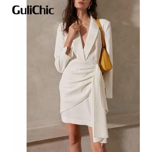 9.2 GuliChic High Quality Women Luxury Fashion Irregular Ruched Collect Waist Slim Mini Dress