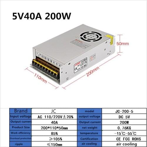 AC-DC 5V Switching Power Supply 40A 60A Power Adapter Transformer P3 P4 P5 P6 P8 P10 LED display panel module power accessories