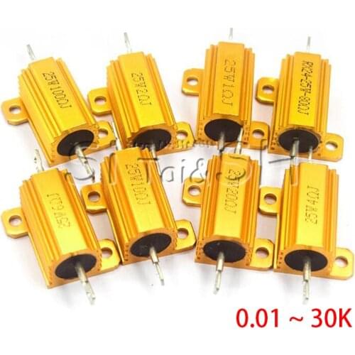 25W Aluminum Power Metal Shell Case Wirewound Resistor 0.01 ~ 30K 0.05 0.1 0.5 1 2 3 5 6 8 10 20 100 150 200 300 500 1K 10K ohm
