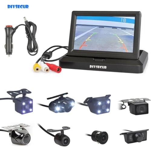 DIYSECUR 5" Foldabel Car Monitor Night Vision Backup Reverse Camera Car Rear View Camera free Car Charger Easy Connect water