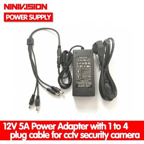 NINIVISION 12V 5A 1 to 4 Port CCTV Camera AC Adapter Power Supply Box For The CCTV Camera
