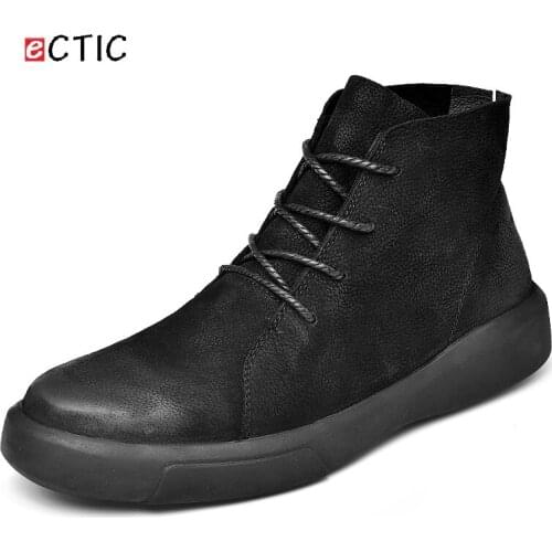 ECTIC Big Plus Size 38~47 Gentleman Winter Men Chelsea Boots High Top Warm Genuine Leather Handsome Hombres Botas Zapato Cool