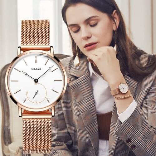 OLEVS Ladies Watch Top Brand Luxury Waterproof Watch Fashion Ladies Stainless Steel Mesh Watch Casual Quartz Clock Reloj Mujer