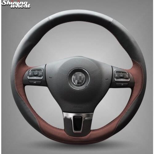 Shining wheat Black Leather Chocolate Steering Wheel Cover for Volkswagen Passat B7 CC Touran Magotan Sagitar VW Gol Tiguan
