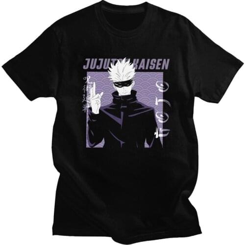 Mens Satoru Gojo Anime Manga T Shirts Short-Sleeve Cotton Tshirt Stylish T-shirt Graphic Jujutsu Kaisen Tee Tops Apparel