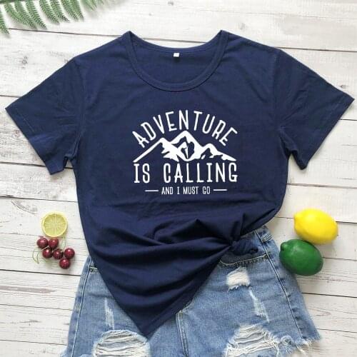 Adventure Is Calling And I Must Go T-shirt Funny Unisex Short Sleeve Hiking Tshirt Casual Women Graphic Wanderlust Tee Shirt Top