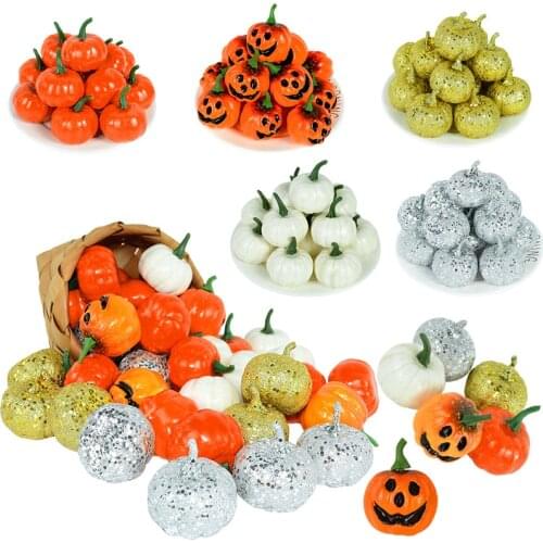4Pcs 5.5x6x3.7cm/5x6.5x4.5cm Pumpkin Artificial Grimace Pumpkin Fake Simulation Vegetable Home Party Halloween Decoration Props